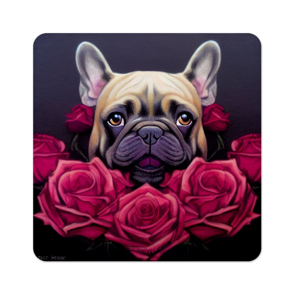 Dog Face Square Coasters - Floral Coaster - Bulldog Coasters for Drinks