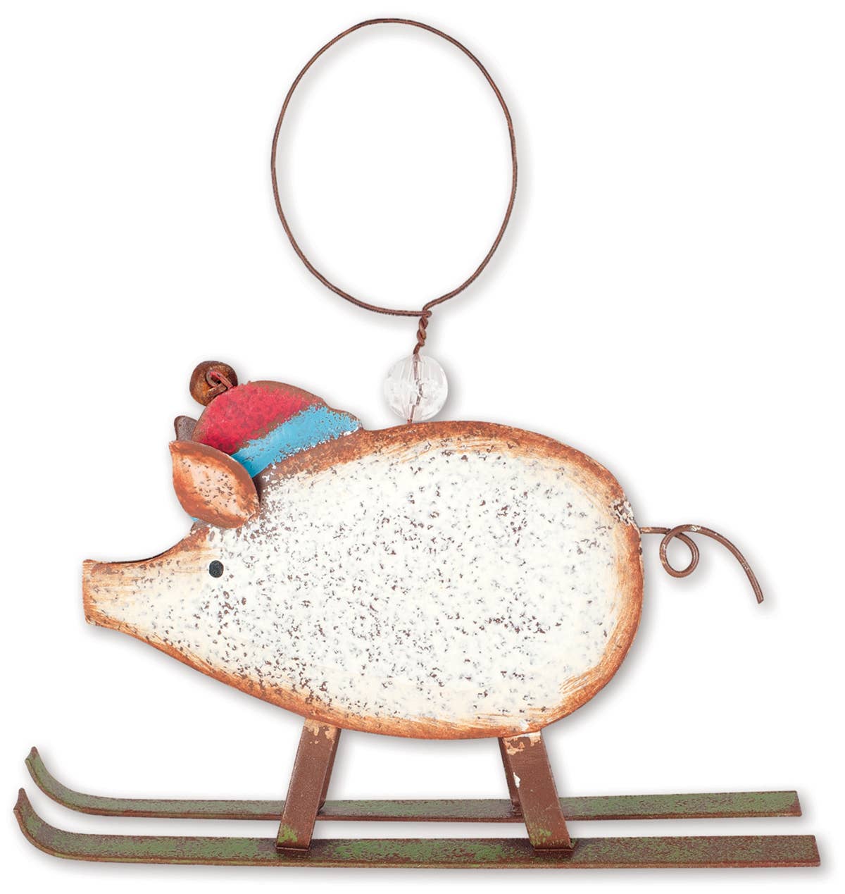 Rustic Skiing Pig Ornament Metal Art - The Pink Pigs, Animal Lover's Boutique