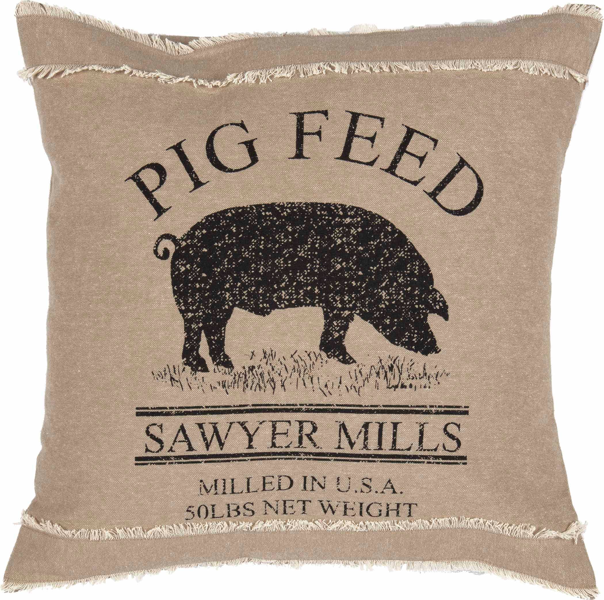 Pig Pillow 18x18 Sawyer Mill Charcoal Natural