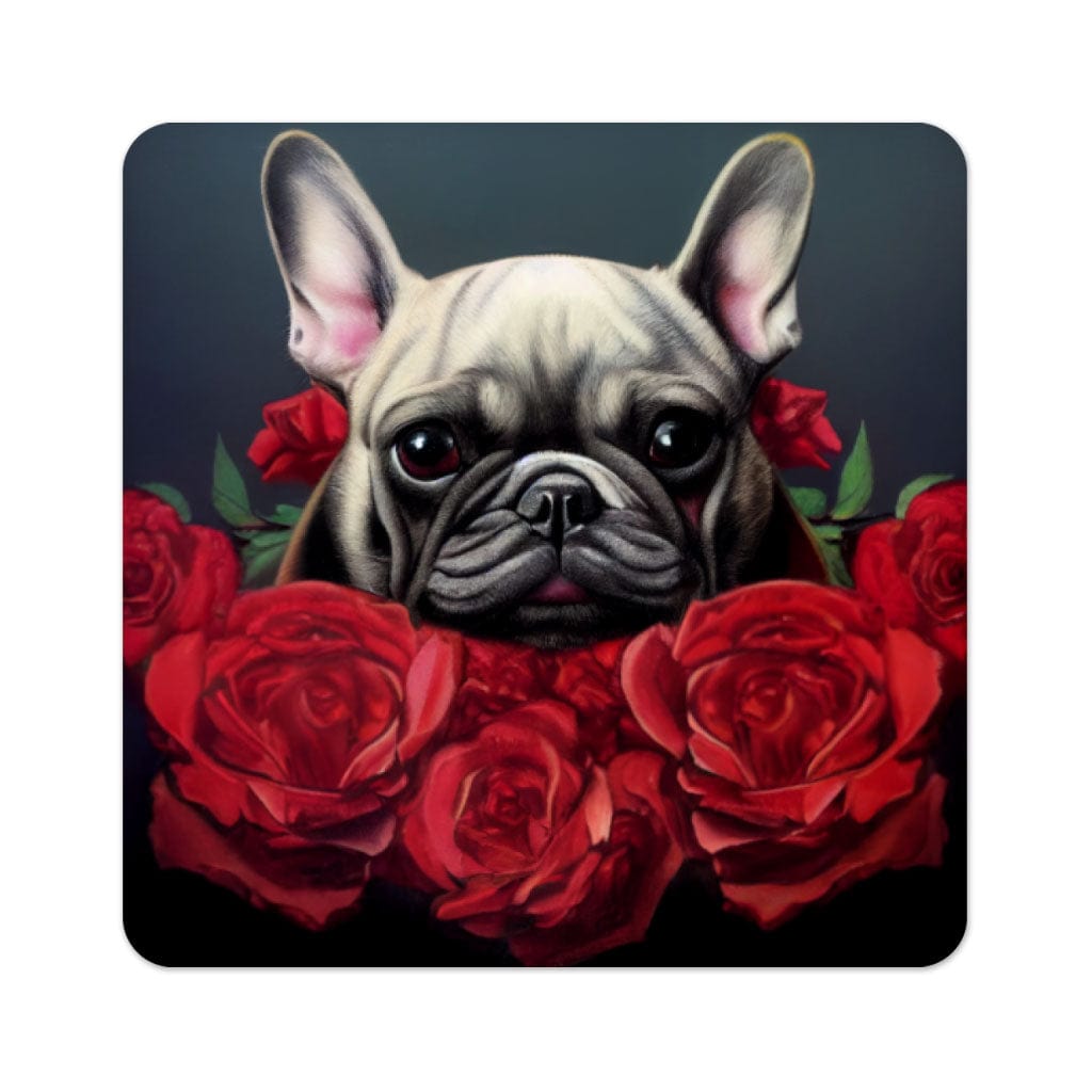 Dog Print Square Coasters - Red Rose Coaster - Bulldog Coasters for Drinks