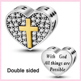 Inspirational Heart Charm with Cross & All Things are Possible Sterling Silver