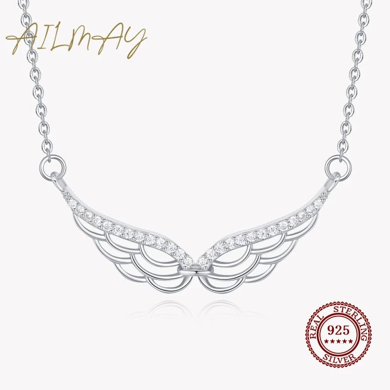 Elegant Angel Wing Necklace in Fine 925 Sterling Silver with CZ