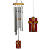 Amazing Grace Silver Windchime with Stained Glass Americana Cross