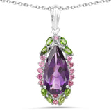 Multi-Gemstone Pendant Sterling Silver-Unique! Amethyst, Garnet, Diopside - The Pink Pigs, A Compassionate Boutique