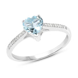 Aquamarine and Diamond Heart Shaped Solitaire Ring in 14K White Gold