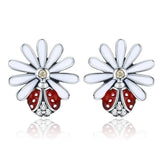 Ladybug on a Daisy Sterling Silver Ring, Earrings, Charm