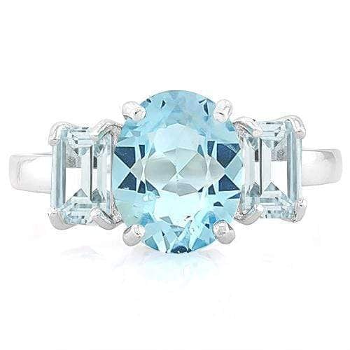 Baby Blue Oval Topaz Flanked by Octagon Topaz 3 Stone Ring - The Pink Pigs, A Compassionate Boutique
