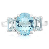 Baby Blue Oval Topaz Flanked by Octagon Topaz 3 Stone Ring