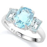 Baby Blue Oval Topaz Flanked by Octagon Topaz 3 Stone Ring - The Pink Pigs, A Compassionate Boutique