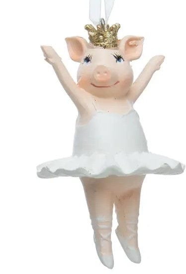 Ballerina Pink Pig Ornaments with Gold Glitter Crowns