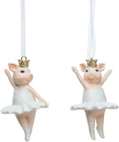 Ballerina Pink Pig Ornaments with Gold Glitter Crowns