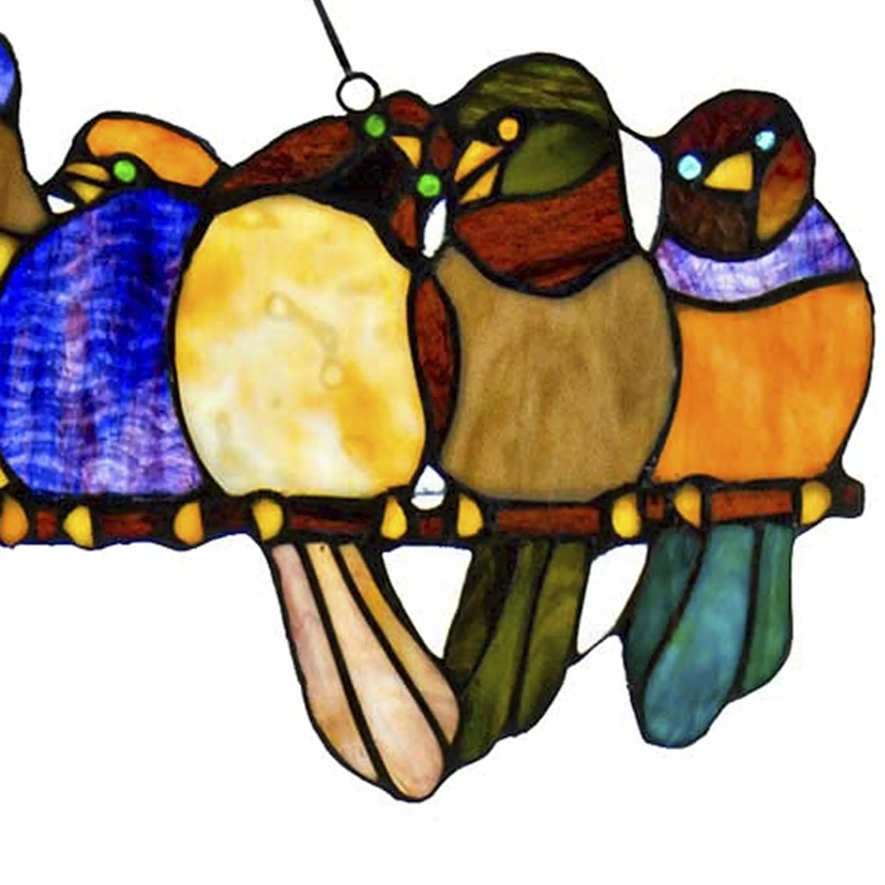 Multicolor Birds Stained Glass Window Panel