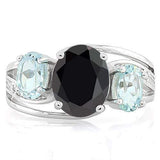 Black Sapphire Blue Topaz and Diamond Accent Ring Sterling Silver