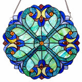 Blue Halston 12" Tiffany Style Stained Glass Hanging Window Panel