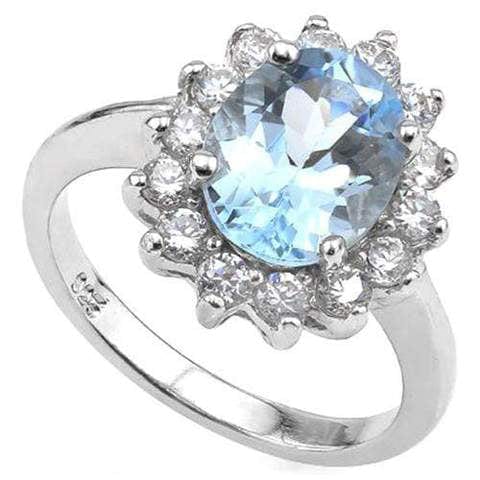 Sky Blue Oval 3ct Topaz with Created White Sapphire Halo of .5cts in Sterling Silver - The Pink Pigs, A Compassionate Boutique
