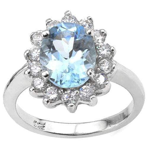 Sky Blue Oval 3ct Topaz with Created White Sapphire Halo of .5cts in Sterling Silver - The Pink Pigs, A Compassionate Boutique
