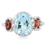 Sky Blue Topaz and Deep Red Garnet with Diamonds in Sterling Silver Ring 4ctw