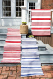 Blue and White Striped Patio Rug