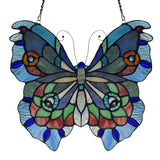 Blue or Colorful Butterfly Tiffany Style Stained Glass Window Hanging 12.5"