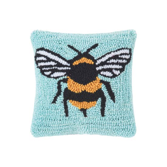 Bumble Bee Hooked Pillow Handmade - The Pink Pigs, A Compassionate Boutique