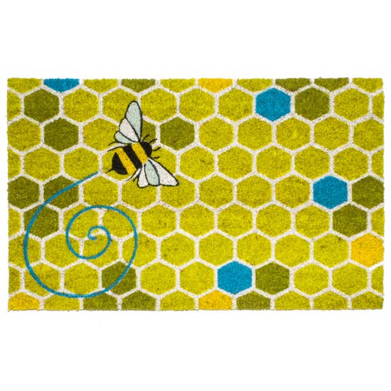 Busy Bee Honeycomb Coir Welcome Mat, Entry Way Rug So Cute! - The Pink Pigs, A Compassionate Boutique