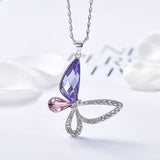 Butterfly Necklace Sterling Silver with Swarovski Crystal, Asymmetric, Gorgeous! Purple - The Pink Pigs, Animal Lover's Boutique