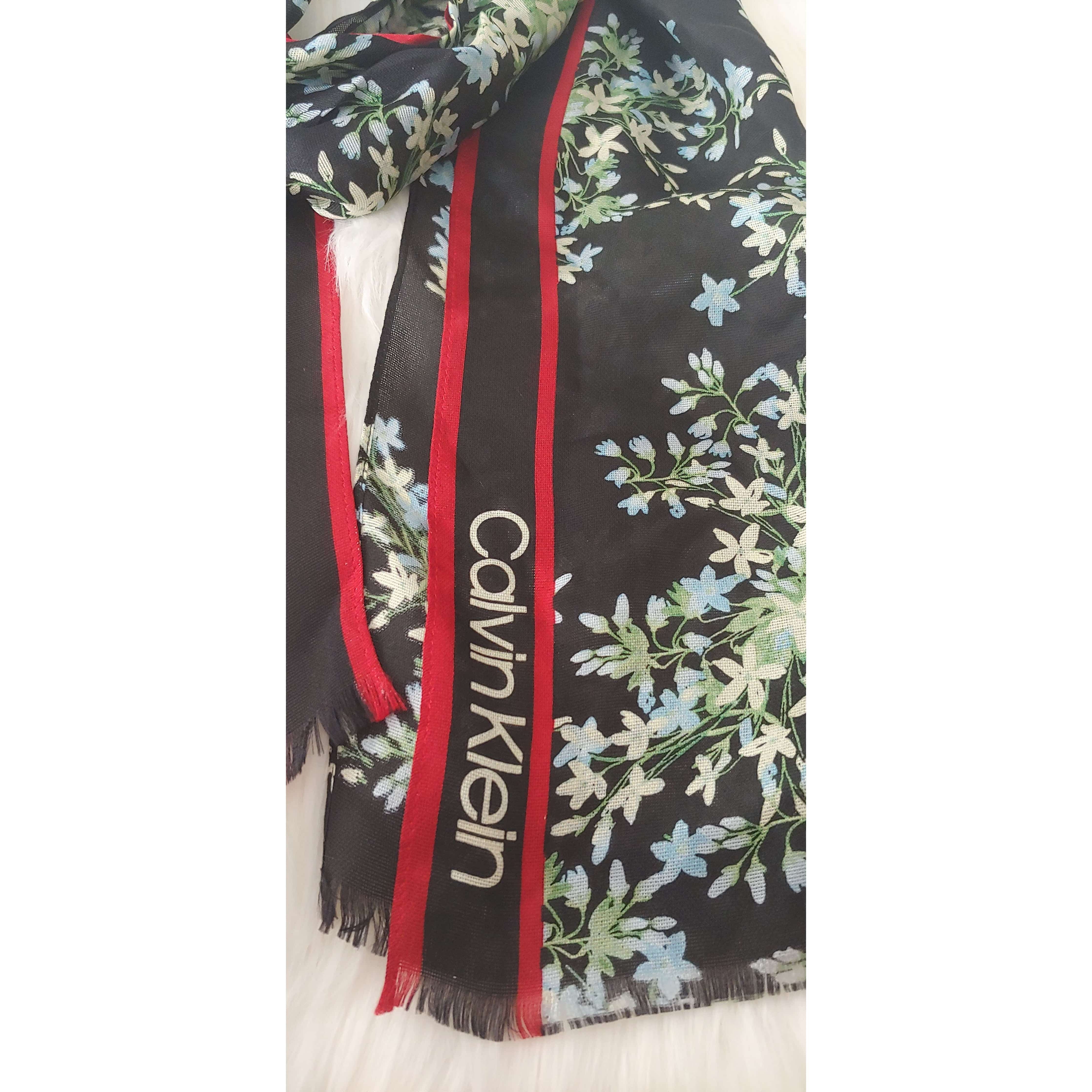 Calvin Klein Graphic Floral Silk Mesh Scarf - The Pink Pigs, A Compassionate Boutique