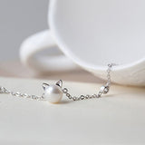 Beautiful Pearl Cat Jewelry Sterling Silver Necklace