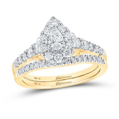 Bellissimo Collection 1ctw Certified Pear Diamond Bridal Set 14K Gold