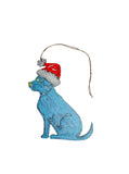 Metal Art Christmas Doggie Ornament, Dog with Santa Hat
