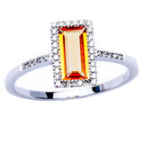 Citrine and Diamond Art Deco Designer Ring 14K White Gold