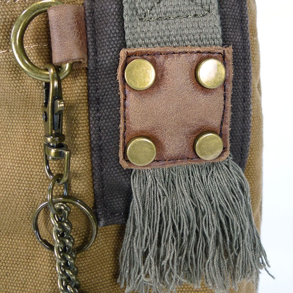 CHALA Canvas crossbody bag w/ Owl Coin/ Key chain ring 11X10.5