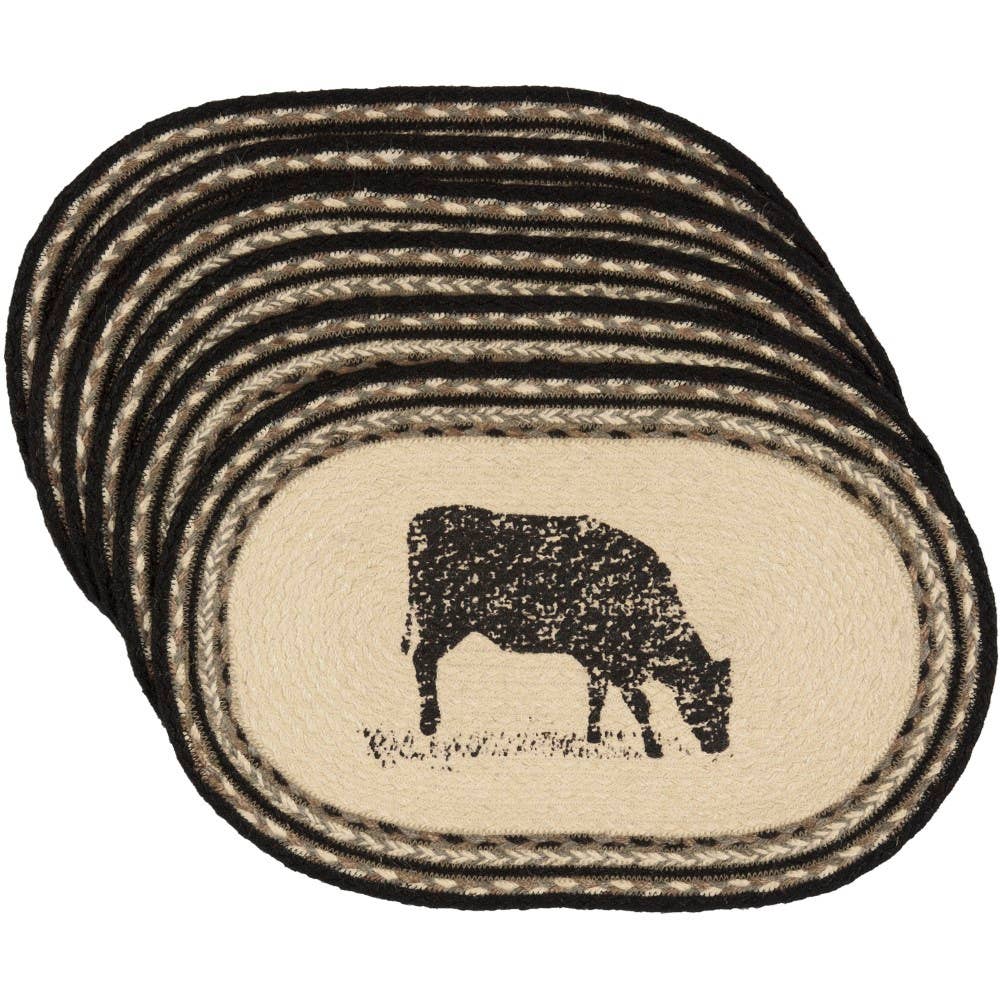 Pig or Cow Jute Placemats Sawyer Mill Set of 6, 12x18 - The Pink Pigs, Animal Lover's Boutique