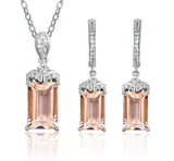 Created Morganite and Sapphire Jewelry Set, Emerald Cut in Sterling Silver