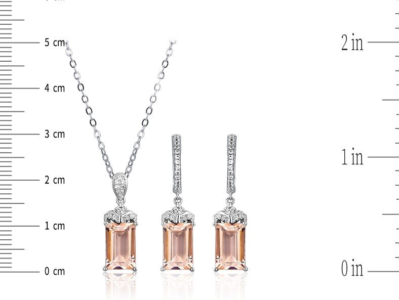 Created Morganite and Sapphire Jewelry Set, Emerald Cut in Sterling Silver - The Pink Pigs, A Compassionate Boutique