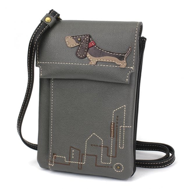Dachshund CRISS Cellphone Crossbody Bag-Gray, Vegan by Chala - The Pink Pigs, Animal Lover's Boutique