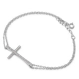 Sterling Silver Cross Bracelets with CZ, Rhodium, Rose or Yellow Gold Plated One or Two Strands 7