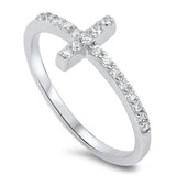 Cross Ring Sterling Silver with Cubic Zirconia Christian Ring