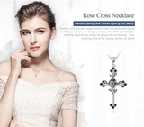 Cross with Rose Black CZ Oxidized Sterling Silver Unique - The Pink Pigs, A Compassionate Boutique