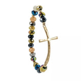 Inspirational Cross Stretch Bracelet Silver or Gold Glass Beads Affordable
