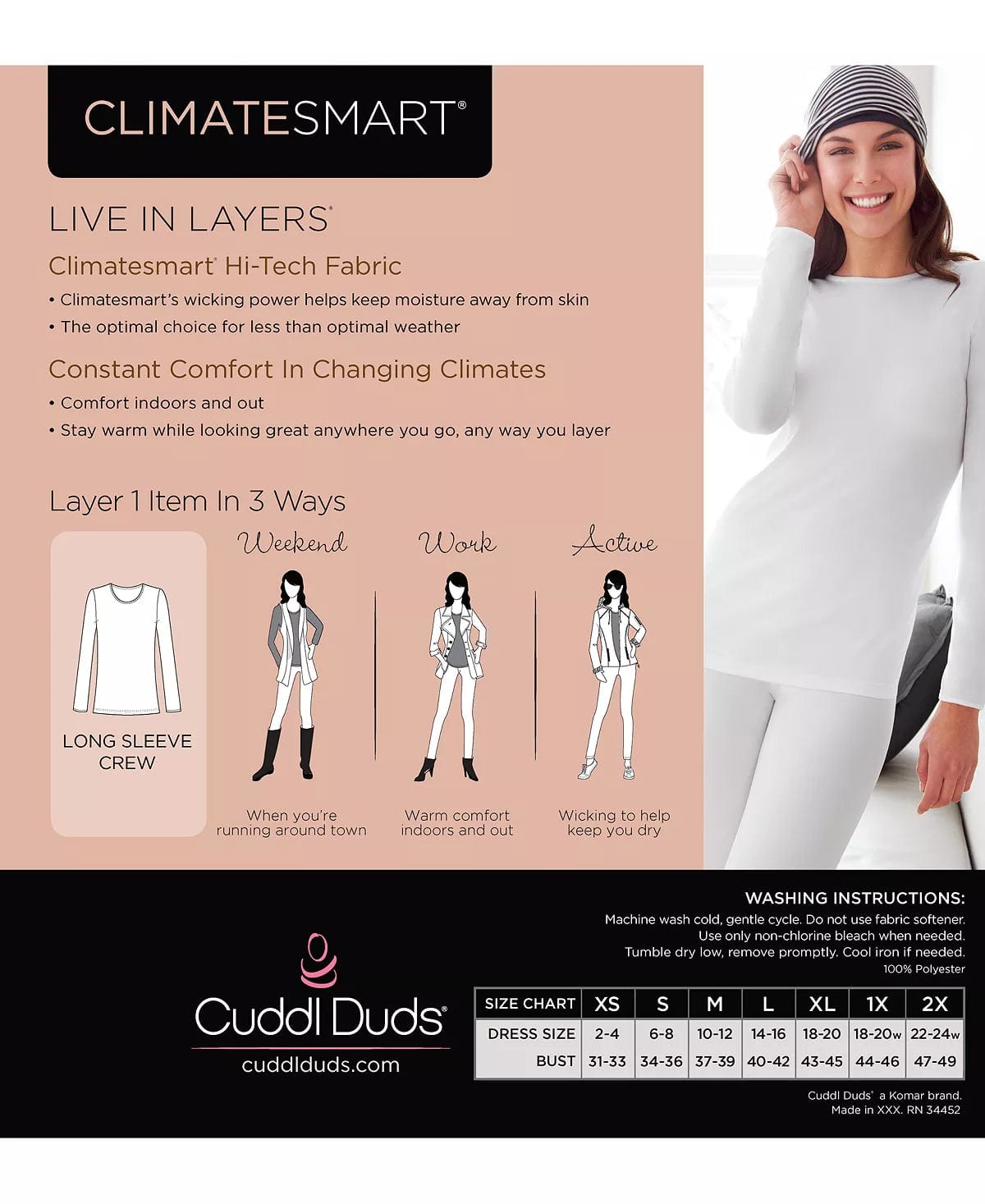Cuddl Duds Plus Size Climate Smart Top - Black 1X White L + 2X