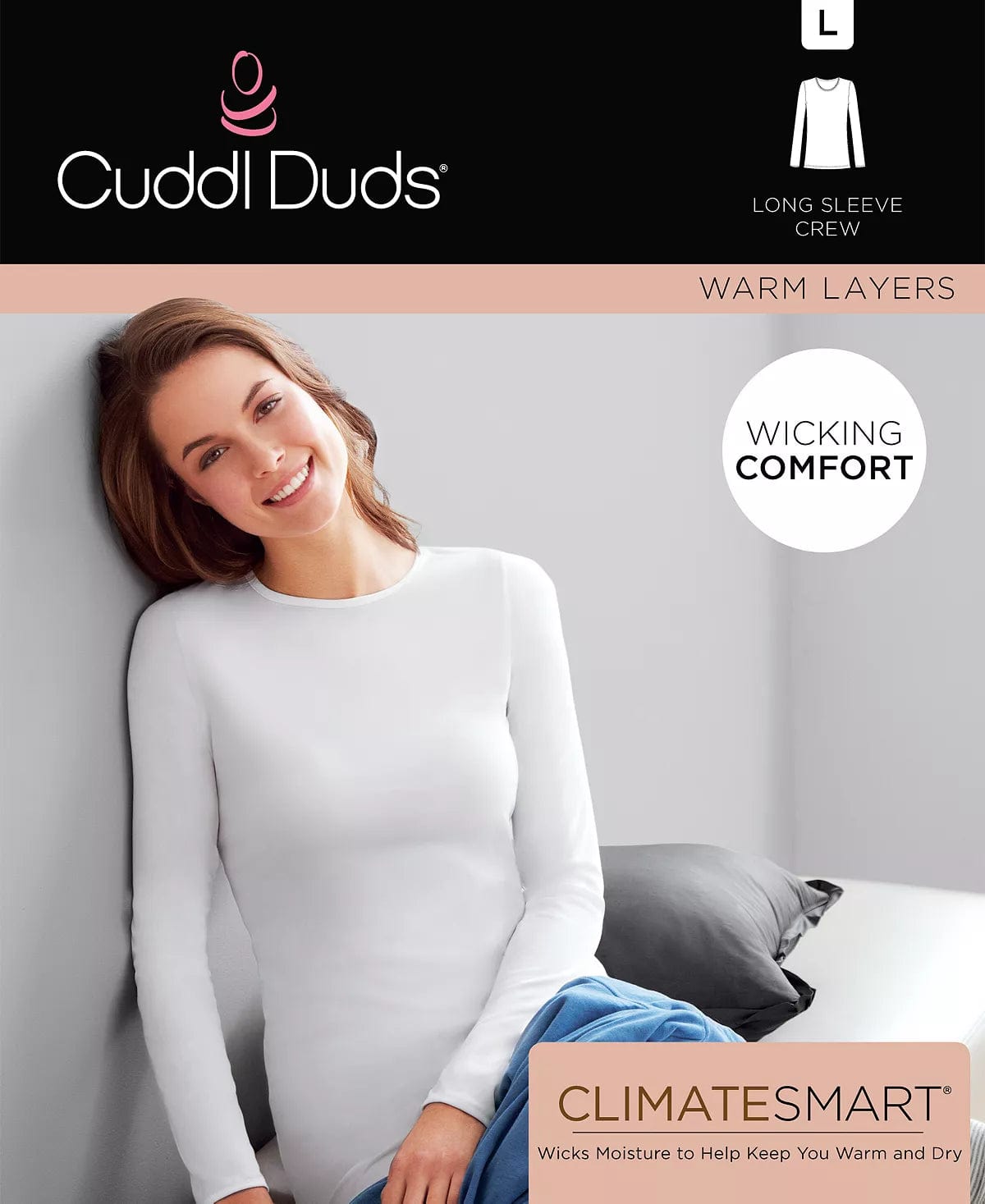 Cuddl Duds Plus Size Climate Smart Top - Black 1X  White L + 2X Long Sleeve Crew