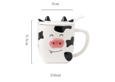 Cow Ceramic Coffee Mug with Lid and Spoon – The Pink Pigs