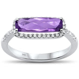 Cushion Cut Rectangular Amethyst and Diamond Ring in 14K Gold, Unique!