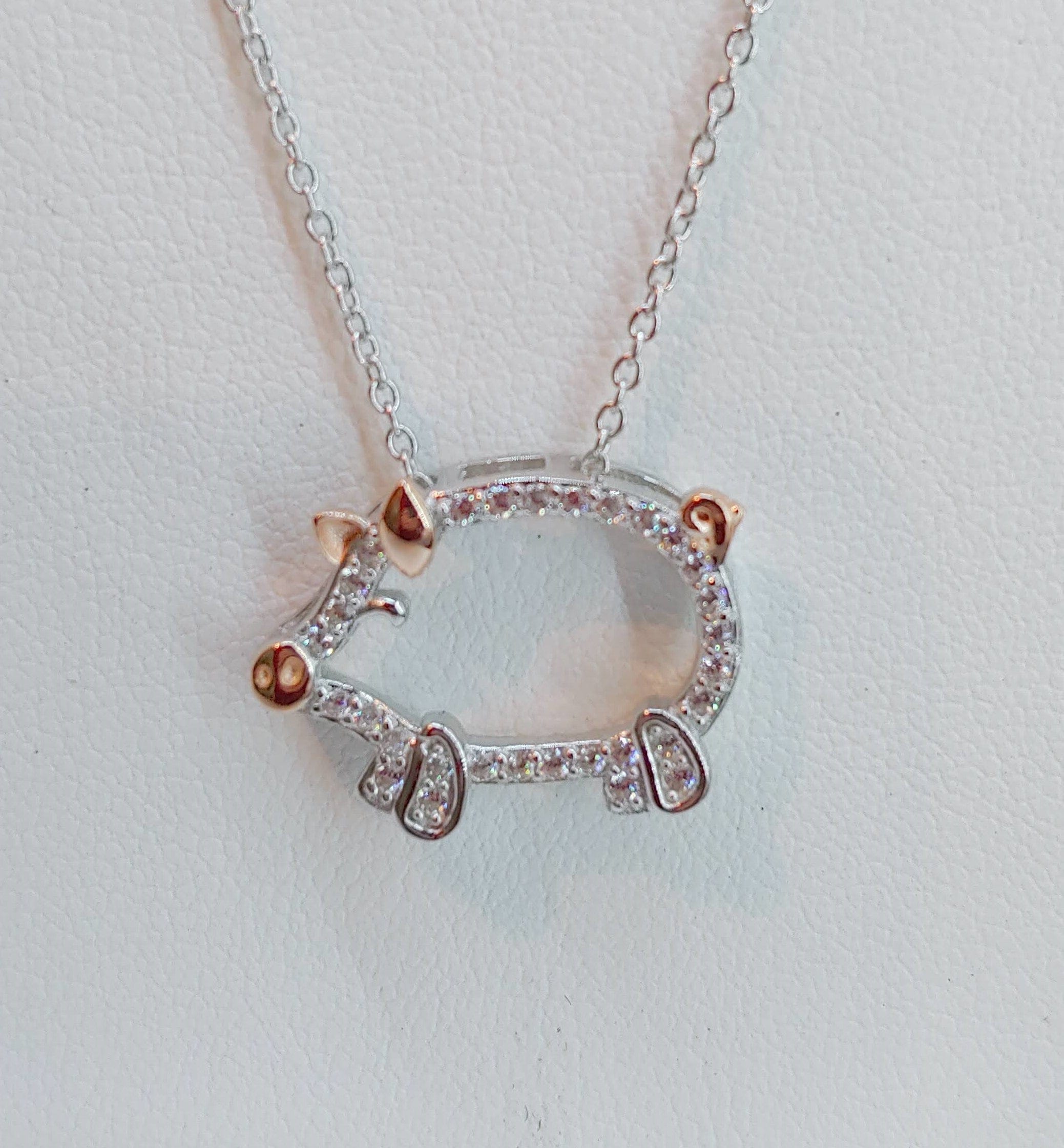 Walking Piggy Necklace with CZ and Rose Gold Accents - The Pink Pigs, Animal Lover's Boutique