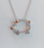 Walking Piggy Necklace with CZ and Rose Gold Accents
