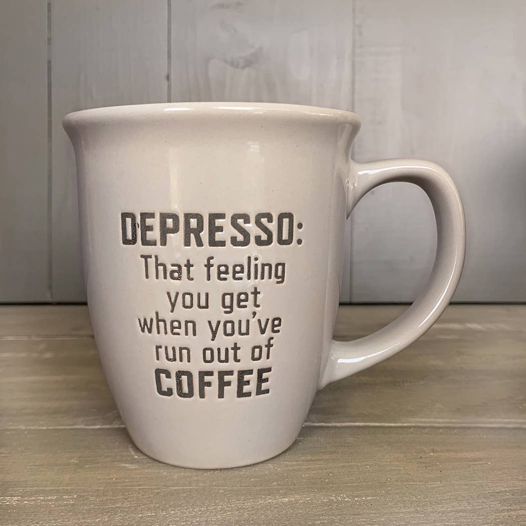 "Depresso: That Feeling You Get When You've Run Out of Coffee" Mug - The Pink Pigs, A Compassionate Boutique
