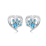 Paw earrings with CZ Paw and Heart in Sterling Silver-for Pet Lovers!