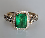 Effy Genuine Emerald and Diamond Halo Ring 14K Gold-Pre-owned