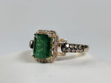 Effy Genuine Emerald and Diamond Halo Ring 14K Gold-Pre-owned